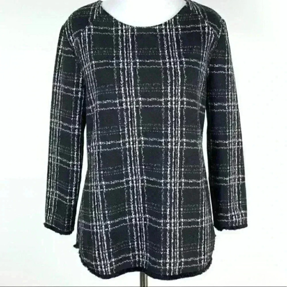 W5 sweater sz S black white grid check 3/4 sleeve - Picture 1 of 8